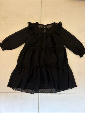 Girls Black Swiss Dot Tiered Chiffon Dress